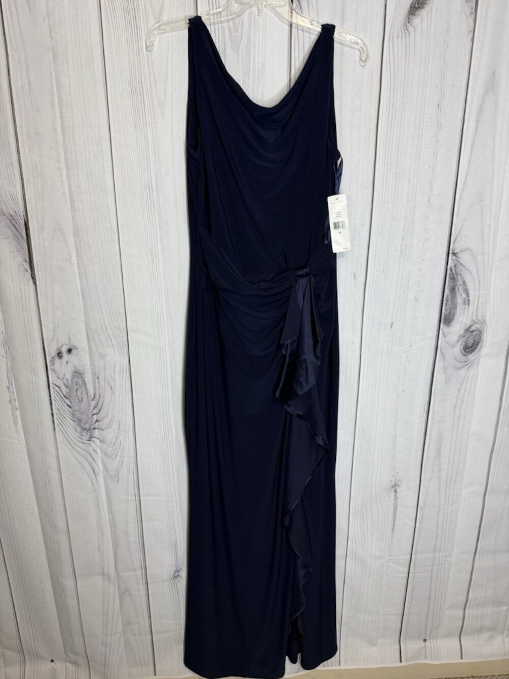 Lauren Ralph Lauren Navy Evening Gown Dress Sz 12 Sleeveless Cascade Ruffle NWT